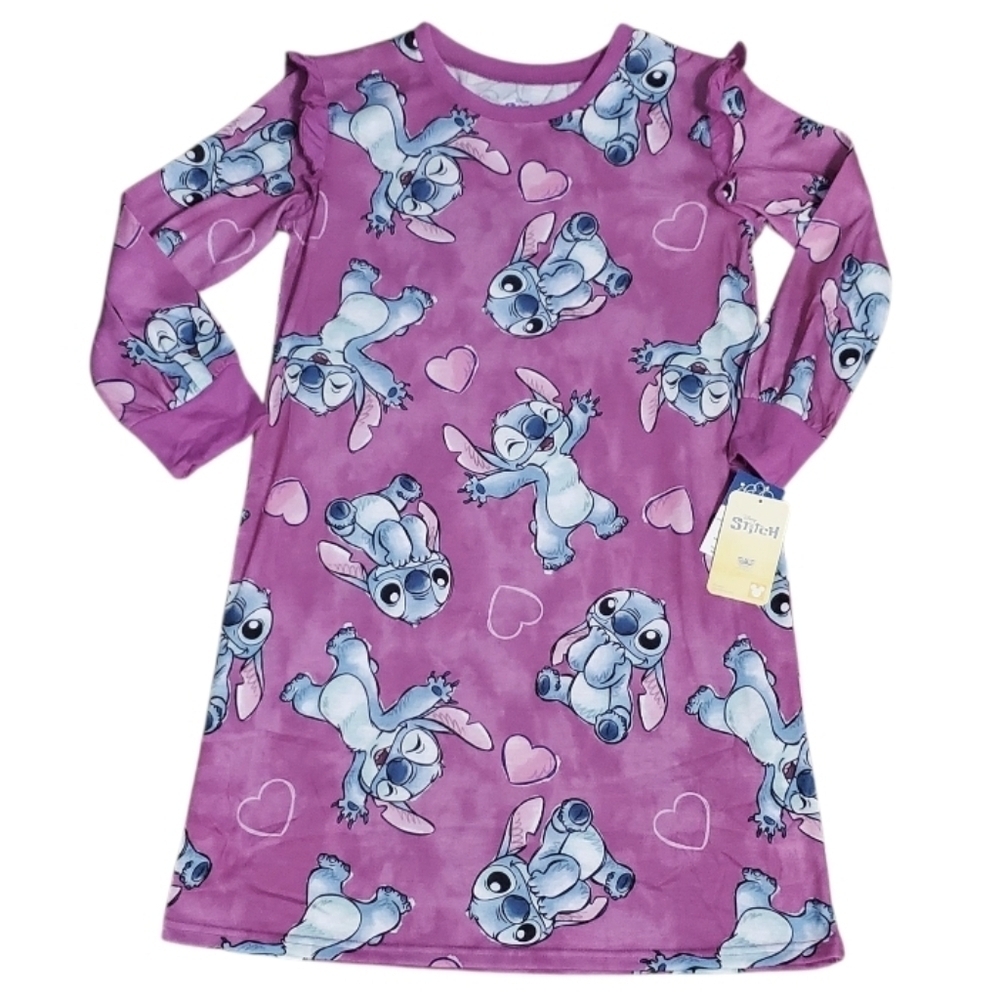 NWT Disney Kids Girl's Long Sleeved Stitch Nightgown Pajamas L 10/12